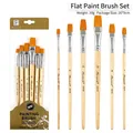 Set professionale di 6 pennelli a punta piatta con manici in legno per acrilico e olio - Set da 6 Punta Piatta HB185A / Colore legno naturale