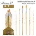 Set di 6 pennelli professionali a punta per acquerello e pittura acrilica, varie misure. - Set da 6 Punta Arrotondata HB185B / Colore legno naturale