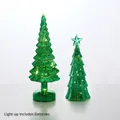 Two green glowing glass Christmas tree table decorations with internal LED lights - Green Set of 2 (Battery Included)