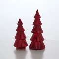 Elegant red ribbed glass Christmas tree figurines for festive tabletop holiday decor - Red Set of 2