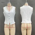 Front and back view of a white vintage lace V-neck sleeveless vest for women - S / White