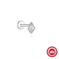 Minimalist 925 sterling silver flat back earring with a diamond-shaped zircon head - Single Rhombus Style (#4) / 1.2*6mm / White Gold