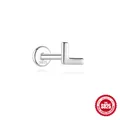 Premium S925 sterling silver letter L flat back cartilage piercing stud earring for women - Single Letter L Style (#5) / 1.2*6mm / White Gold