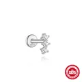 S925 sterling silver ear bone stud with three sparkling zircons and flat back design - Single Three-Stone Vertical Style (#6) / 1.2*6mm / White Gold