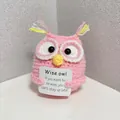 Pink crochet owl plush with motivational wise quote card for emotional support - Owl Pink