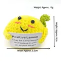 Positive crochet lemon toy with encouraging message card for stress relief - Horizontal Lemon Style