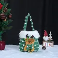 Festive green knitted Christmas reindeer apple gift bag with plush collar and gold bells - Knitted Snowflake Velvet Elk Bag