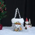 Grey knitted Christmas gift bag with polar bear applique and white fur trim - Knitted Snowflake Velvet Bear Bag
