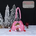 Festive pink faux fur Christmas gift bag featuring a cute snowman design and drawstring - Faux Fur Snowman Apple Bag / 23x22cm