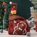 Christmas gingerbread man knitted knot bag for holiday gifts and candies - Brown Knit Bag with Star Doll