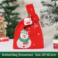 Festive red knitted Christmas gift bag featuring a snowman design and 3D plush ornament - Red Knit Bag with Snowman Doll / 20*28.5cm