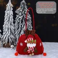 Santa Claus red plush Christmas gift bag with drawstring, bells and white snowflakes - Embossed Faux Leather Santa Bag / 23x22cm