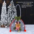 Christmas reindeer drawstring gift bag, soft felt material, grey and green theme - Embossed Faux Leather Reindeer Bag / 23x22cm