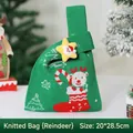 Green Christmas knitted gift bag featuring reindeer pattern and festive star charm - Green Bag with Sock Pattern & Star Doll / 20*28.5cm