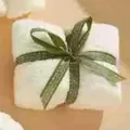 Serviette carrée en polaire corail blanche avec nœud en ruban vert pour cadeaux de mariage - Crème Ruban Vert Petit Bloc (30*40cm)