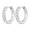 High-polished silver stainless steel hoop earrings with cubic zirconia inlay for women - Steel Color 2.5*14mm Single Piece
