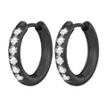 Elegant black plated stainless steel hoop earrings with clear cubic zirconia stones - Black 2.5*14mm Single Piece