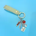 Personalized teacher appreciation keychain with apple and pencil charms on green leather strap - Light Green Leather Handle Style (Leather Buckle 3)