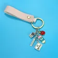 Creative pink leather teacher appreciation keychain featuring school themed charms. - Pink Leather Handle Style (Leather Buckle 4)