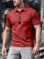 Men's red short sleeve tactical polo shirt with chest pocket and breathable mesh fabric - Burgundy