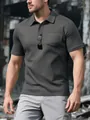 Men's dark grey short sleeve polo shirt with chest pocket in outdoor tactical style - Dark Gray