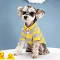 Striped yellow and grey pet polo shirt for small dogs and cats in summer fashion style - Yellow Plaid