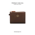 Front view of brown PU leather women's short zipper wallet pouch - Brown (6527-10)