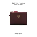 Elegant maroon PU leather women's short wallet featuring top zipper and heart metal logo - Wine Red (6527-10)