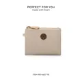 Compact women's PU leather short wallet with zipper closure in elegant beige - Off-white (6527-10)