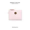 Compact pink PU leather coin purse with zipper and elegant circular metal logo - Pink (6527-10)
