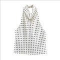 Elegante canotta bianca in raso con scollo all'americana e classico motivo a pois neri - XS / Pois Beige
