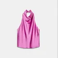 Elegante top a lupetto in raso rosa con una texture di seta drappeggiata molto liscia - XS / Viola