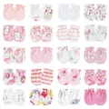 Set of newborn baby anti-scratch mittens with various cute prints and elastic cuffs - One Size / Cartoon Elastic Mittens / 20-Piece Set / Pink Series