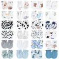 Set of 24 pairs baby anti-scratch mittens in assorted patterns and solid colors. - 24-Piece Blue Series (Old Cartoon) / 24 Pairs Set / Blue Series