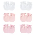 Soft cotton newborn baby anti-scratch mittens with elastic cuffs in white and pink set - One Size / 6 Pairs Set (Pink & White Solid Colors) / Pink / Light Pink / White