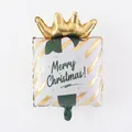 Decorative Christmas crown square foil balloon with "Merry Christmas" print 49x71cm. - Matte Green Christmas Gift Box Balloon / 49x71cm