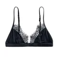 Elegant sexy black ultra-thin satin triangle cup wireless bra with eyelash lace trim - XL / Black