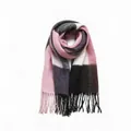 Warm faux cashmere plaid scarf with pink and black blocks and decorative tassels - 200x60cm / 37# Large Plaid Pink Purple