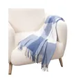 Soft blue and white checkered cashmere-like warm shawl scarf with elegant tassels - 200x60cm / 48# Blue White Large Plaid