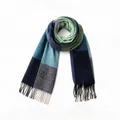 Blue and green plaid faux cashmere scarf with elegant fringe tassels - 200x60cm (Including Fringe) / Green Aqua Plaid (40#)
