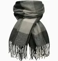 Soft cashmere-like checkered winter shawl with elegant tassels in grey and black tones - 200x60cm (Including Fringe) / Grey Black Plaid (46#)