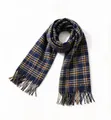 Classic navy blue and yellow plaid cashmere-like scarf with stylish fringe details - 200x60cm / Navy Blue Fine Plaid (59#)