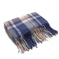 Premium soft blue plaid faux cashmere scarf with fringe for autumn winter warmth - 200x60cm / Dark Blue Plaid (56#)