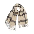 Imitation cashmere plaid shawl in cream and black checkered pattern with fringe tassels. - 200x60cm / Beige Plaid (58#)