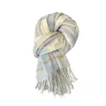 Soft blue and cream plaid cashmere-like scarf with fringe detail for winter warmth - 200x60cm / Sea Blue Plaid