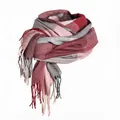 Soft cashmere-feel plaid scarf in red, pink, and grey with elegant fringe tassels - 200x60cm / Wine Red, Grey and Pink Plaid