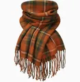 Warm orange and green plaid imitation cashmere shawl scarf with stylish tassels - 200x60cm / Warm Orange Plaid