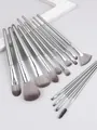Set di 14 pennelli per trucco professionale con manici argento e setole grigie soft - Piccolo set da 14 pezzi con manico in plastica (Grigio argento)