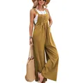 Modischer senfgelber Damen-Jumpsuit mit weitem Bein und verstellbaren Trägern - Erdgelb