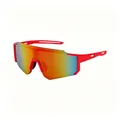Red frame cycling sunglasses with orange mirrored lenses for outdoor sports protection. - One-piece Sports Style (89377) / Red Frame Red Mirror